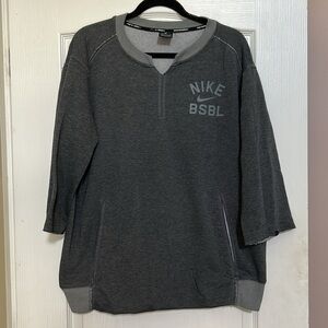 Mens Nike Dri-Fit Baseball 3/4 Sleeve BBL Grey Crew Flux Fleece Shirt Sz. Small